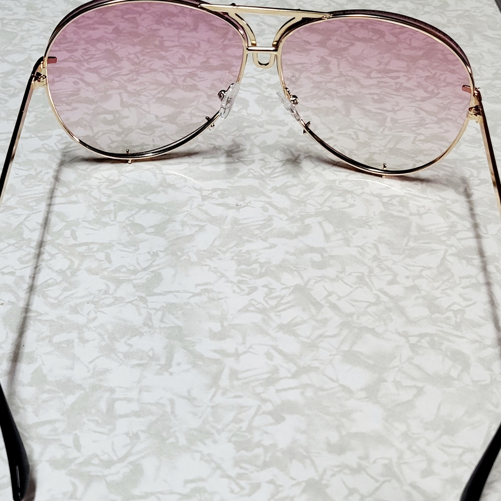 Gold Aviator Sunglasses with Pink Lenses - Picture 4 of 5